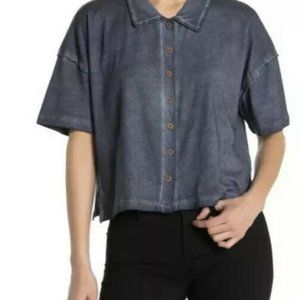 NWT Free People Weekend Rush Boxy Tee Navy Blue